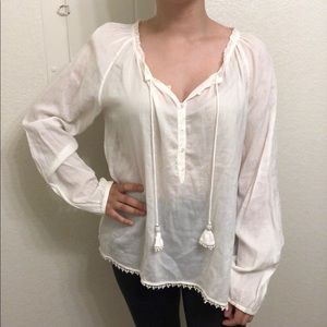 Calypso St. Barth White Blouse Beaded Tassel